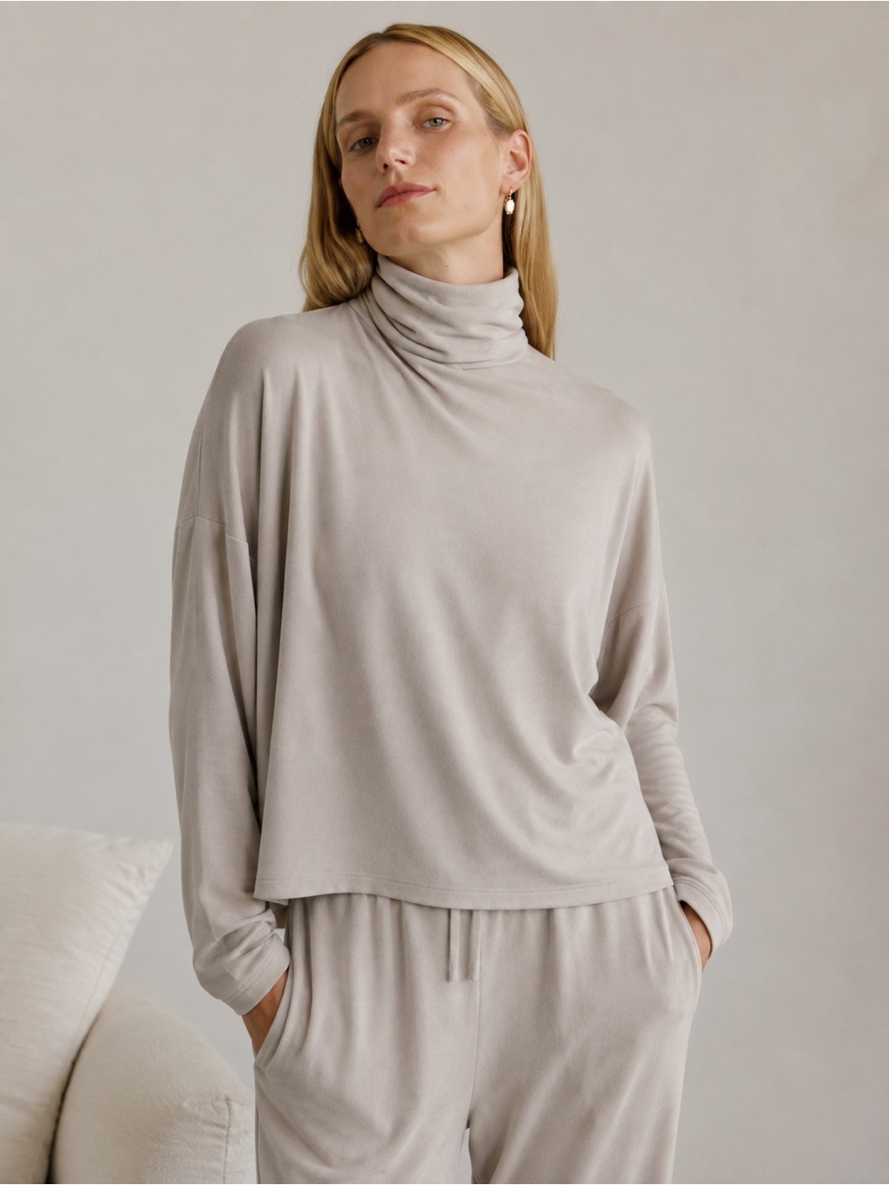 Bleusalt The Oversized Turtleneck Sweater XS Tencel Modal Taupe